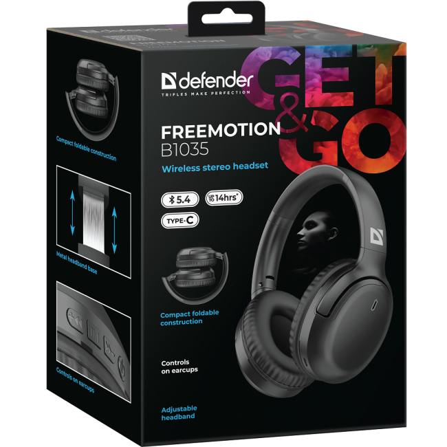 Defender Беспроводная гарнитура FreeMotion B1035 черный, микрофон, Bluetooth Defender 62035 Defender Беспроводная гарнитура FreeMotion B1035 черный, микрофон, Bluetooth Defender 62035