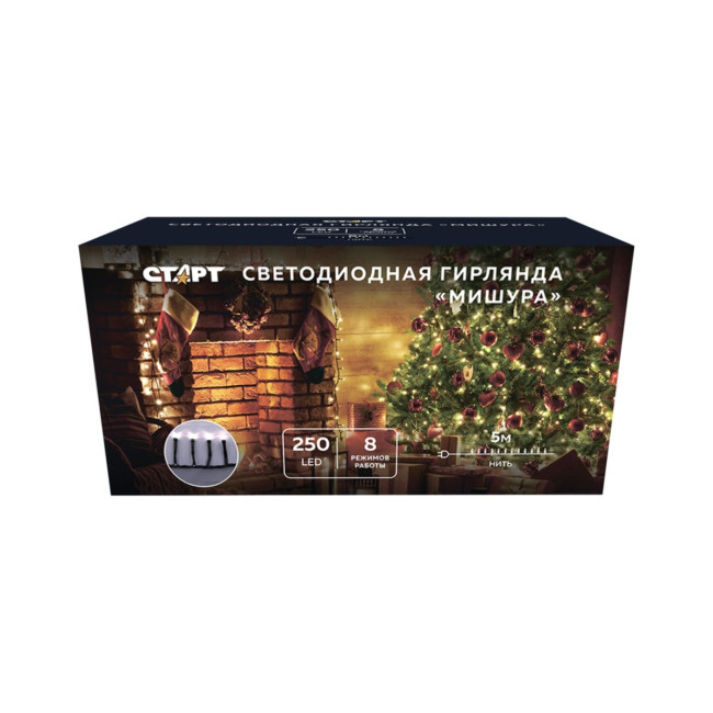 Гирлянда Гирлянда 250LED 220V, 8 режимов, 5 м, нить, мягкий белый
