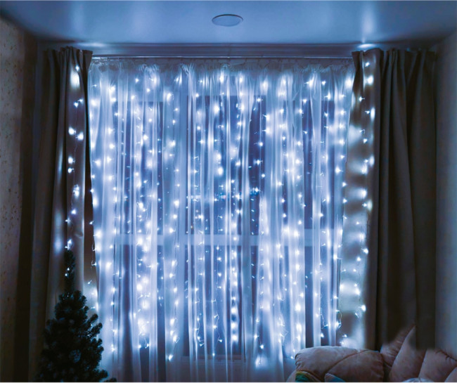 Гирлянда Гирлянда 360LED 220V, 8 режимов, 3х3 м, занавес, холодный белый Гирлянда Гирлянда 360LED 220V, 8 режимов, 3х3 м, занавес, холодный белый