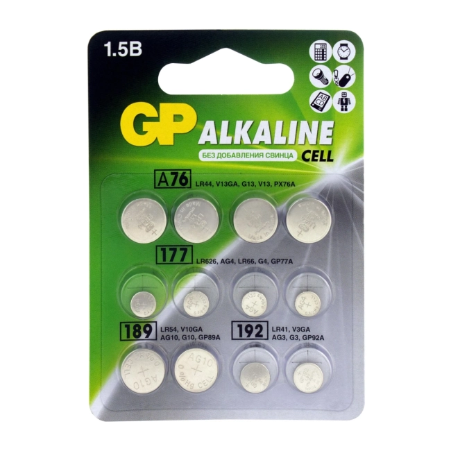 Набор алкалиновых пуговичных батареек - 12 шт. в блистере GP 4891199186066 Набор алкалиновых пуговичных батареек - 12 шт. в блистере GP 4891199186066