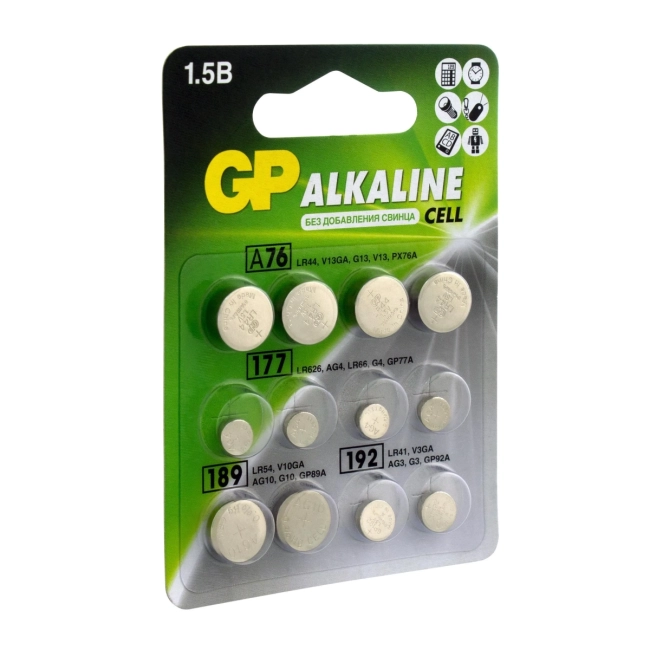 Набор алкалиновых пуговичных батареек - 12 шт. в блистере GP 4891199186066 Набор алкалиновых пуговичных батареек - 12 шт. в блистере GP 4891199186066