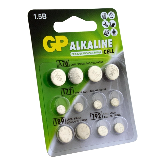 Набор алкалиновых пуговичных батареек - 12 шт. в блистере GP 4891199186066 Набор алкалиновых пуговичных батареек - 12 шт. в блистере GP 4891199186066