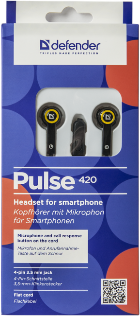 Defender Гарнитура для смартфонов Pulse 420 черный + желтый, вставки Defender Pulse 420