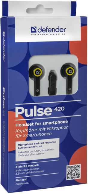 Defender Гарнитура для смартфонов Pulse 420 черный + желтый, вставки Defender Pulse 420