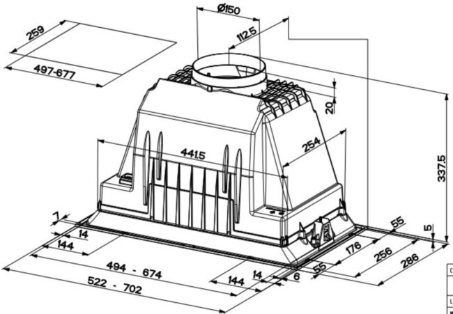 Встраиваемая в шкаф вытяжка Faber Faber INKA PLUS HCS BK A52 Встраиваемая в шкаф вытяжка Faber Faber INKA PLUS HCS BK A52
