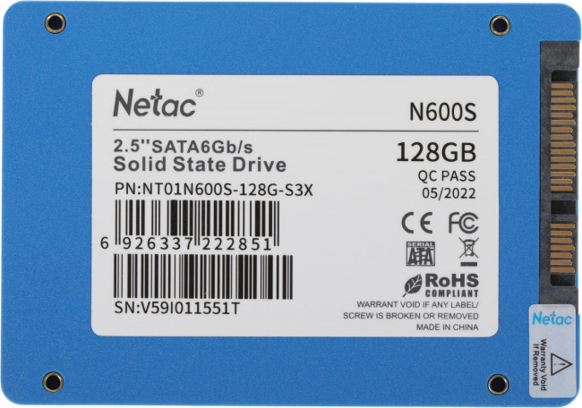 Накопитель SSD Netac NT01N600S-128G-S3X Накопитель SSD Netac NT01N600S-128G-S3X