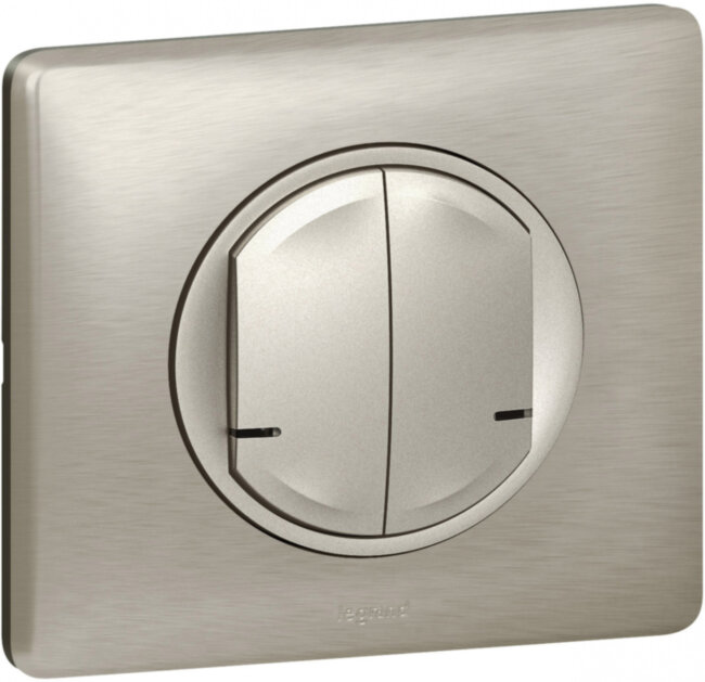 Коллекция умных устройств Celiane with NETATMO. Умный беспроводной выключатель 2-клавишный. Цвет Титан. Рамка Титан. Умный беспроводной выключатель Legrand серия Celiane with NETATMO, Цвет Титан. Выключатель 2-клавишный, Управление со смартфона, Zigbee 2,