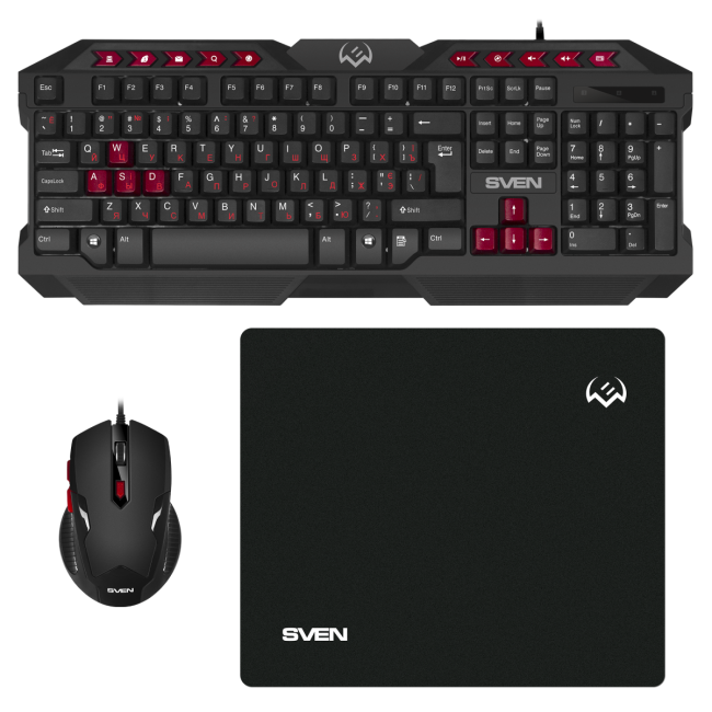 Игровой набор клавиатура+мышь+коврик SVEN GS-9200 (114 кл,, 8 смен. кл., 800-2400DPI, 5+1кл.) Sven GS-9200