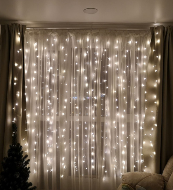 Гирлянда Гирлянда 360LED 220V, 8 режимов, 3х3 м, занавес, тёплый белый Гирлянда Гирлянда 360LED 220V, 8 режимов, 3х3 м, занавес, тёплый белый