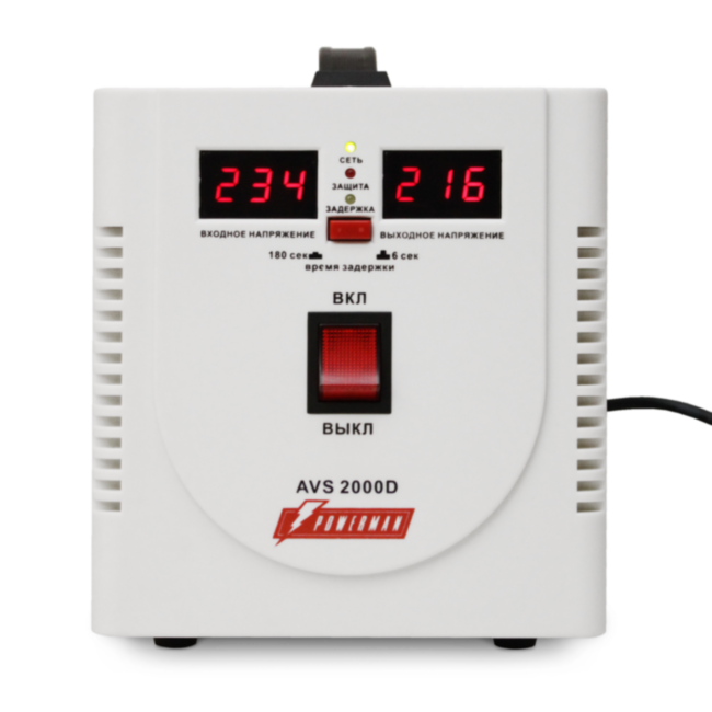 Стабилизатор POWERMAN AVS 2000D, ступенчатый регулятор, цифровые индикаторы уровней напряжения, 2000ВА, 140-260В, максимальный входной ток 12А, 2 евророзетки, IP-20, напольный, 200мм х 160мм х 190мм, 4.9 кг. POWERMAN AVS 2000D Стабилизатор POWERMAN AVS 2000D, ступенчатый регулятор, цифровые индикаторы уровней напряжения, 2000ВА, 140-260В, максимальный входной ток 12А, 2 евророзетки, IP-20, напольный, 200мм х 160мм х 190мм, 4.9 кг. POWERMAN AVS 2000D