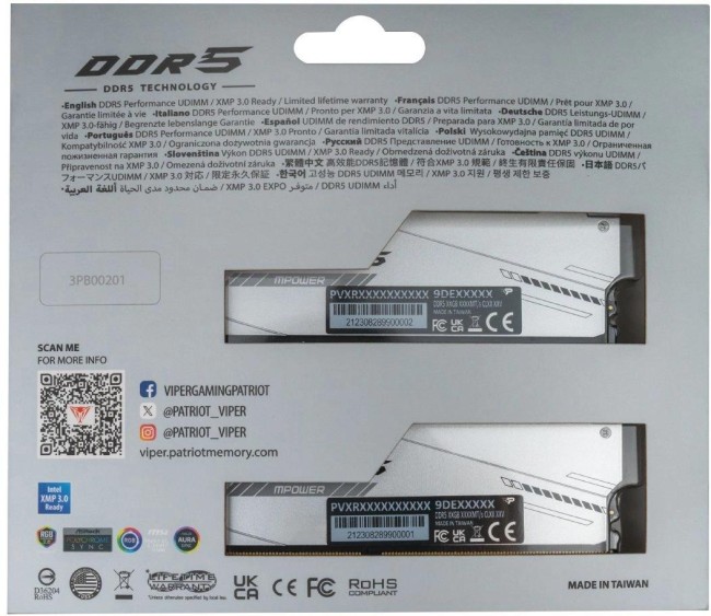 Память DDR5 2x16GB 6000MHz Patriot PVXR532G60C30KM Память DDR5 2x16GB 6000MHz Patriot PVXR532G60C30KM