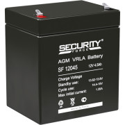Батарея SECURITY FORCE серия SF, SF 12045, напряжение 12В, емкость 4.6Ач (разряд 20 часов),  макс. ток разряда (5 сек.) 60А, макс. ток заряда 1.35А, свинцово-кислотная типа AGM, клеммы F1, ДxШxВ 90х70х101мм., вес кг., срок службы 3-5 лет. Security Force S
