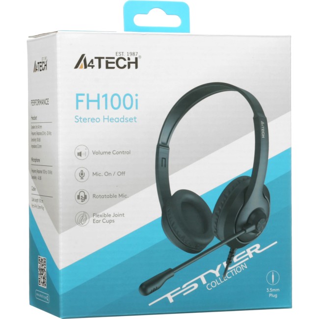 Наушники с микрофоном A4Tech Fstyler FH100i черный 1.8м накладные (FH100I (STONE BLACK)) A4Tech FH100I (STONE BLACK)