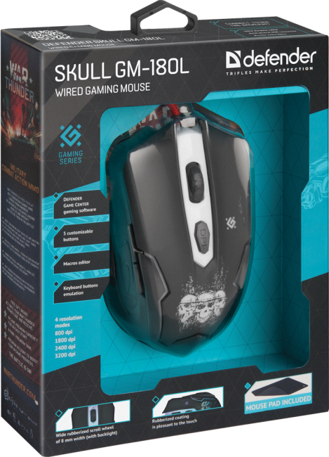 Defender Проводная игровая мышь Skull GM-180L оптика,6кнопок,800-3200dpi Defender Skull GM-180L