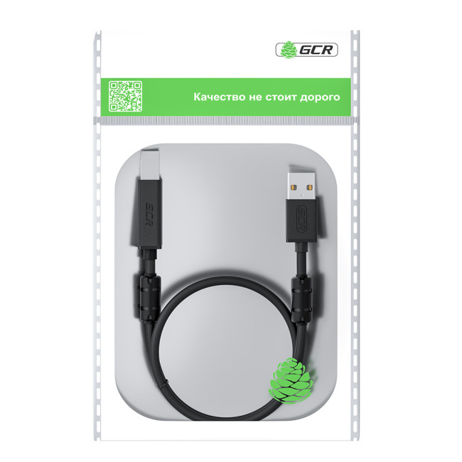 GCR Кабель PROF 0.75m USB 2.0, AM/BM, черный, ферритовые кольца, 28/24 AWG, экран, армированный, морозостойкий, GCR-52416 Greenconnect USB 2.0 Type-AM - USB 2.0 Type-BM 0.75м