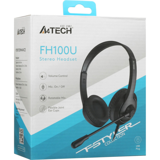 Наушники с микрофоном A4Tech Fstyler FH100U черный 2м накладные USB (FH100U (STONE BLACK)) A4Tech FH100U (STONE BLACK) Наушники с микрофоном A4Tech Fstyler FH100U черный 2м накладные USB (FH100U (STONE BLACK)) A4Tech FH100U (STONE BLACK)