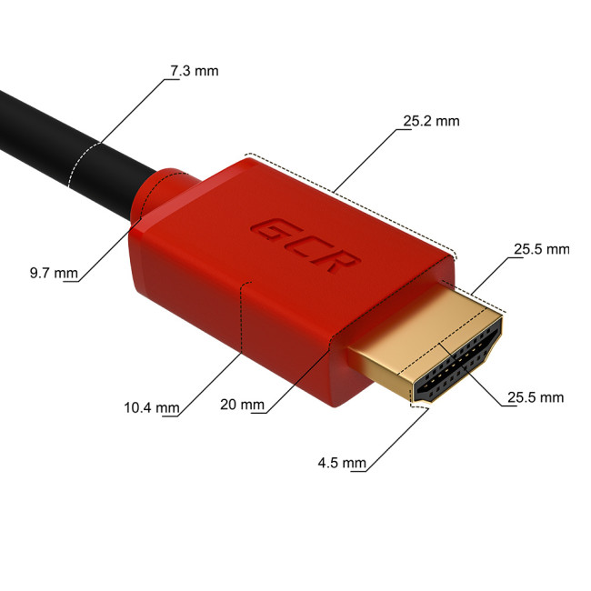 GCR Кабель 2.0m HDMI версия 2.0, HDR 4:2:2, Ultra HD, 4K 60 fps 60Hz/5K*30Hz, 3D, AUDIO, 18.0 Гбит/с, 28/28 AWG, OD7.3mm, тройной экран, черный, красные коннекторы, GCR-HM451-2.0m Greenconnect HDMI 2.0 - HDMI 2.0 2м красный