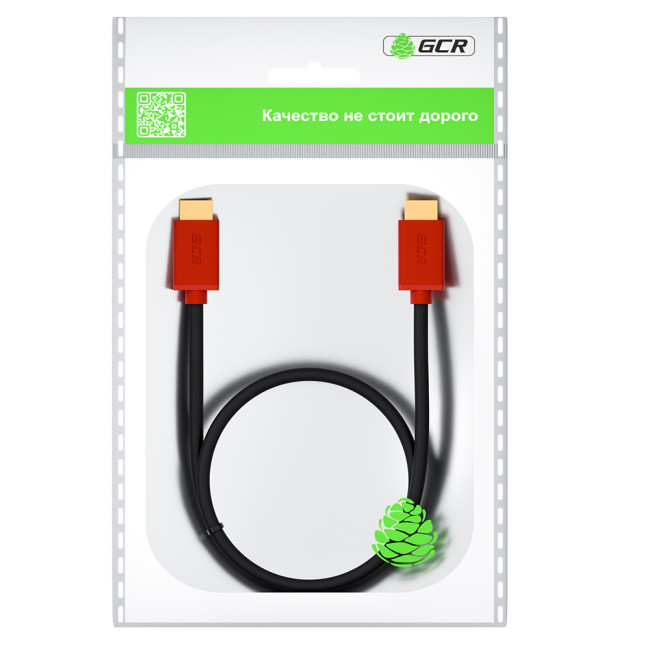 GCR Кабель 2.0m HDMI версия 2.0, HDR 4:2:2, Ultra HD, 4K 60 fps 60Hz/5K*30Hz, 3D, AUDIO, 18.0 Гбит/с, 28/28 AWG, OD7.3mm, тройной экран, черный, красные коннекторы, GCR-HM451-2.0m Greenconnect HDMI 2.0 - HDMI 2.0 2м красный