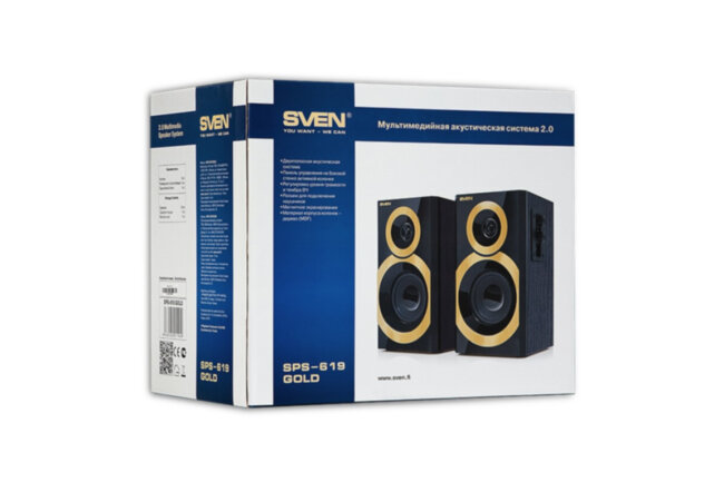 SVEN SPS-619 GOLD, чёрный, акустическая система 2.0, мощность 2х10 Вт(RMS) SVEN SPS-619 Gold SVEN SPS-619 GOLD, чёрный, акустическая система 2.0, мощность 2х10 Вт(RMS) SVEN SPS-619 Gold