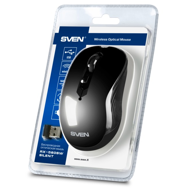 Беспроводная мышь SVEN RX-560SW чёрная (бесшумн. кл. 5+1кл. 800-1600DPI, Soft Touch, блист) Sven SV-017064