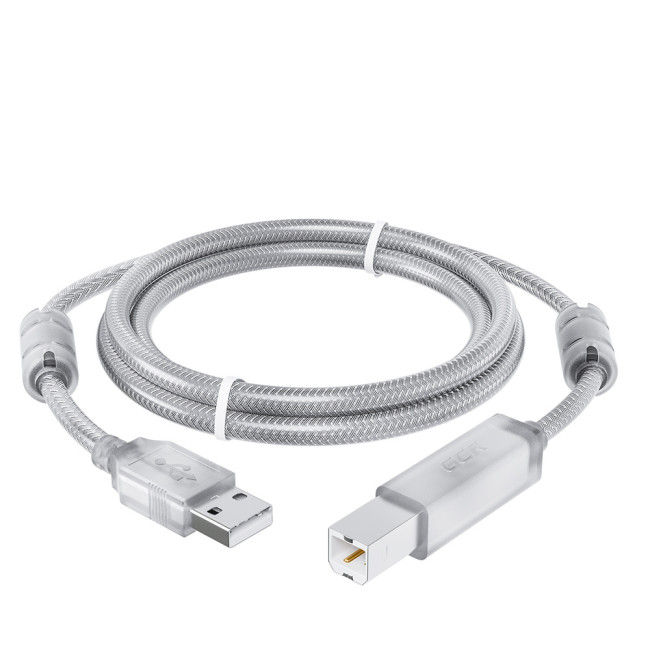 GCR Кабель PROF 1.5m USB 2.0, AM/BM, прозрачный, ферритовые кольца, 28/24 AWG, экран, армированный, морозостойкий, GCR-52422 Greenconnect USB 2.0 Type-AM - USB 2.0 Type-BM 1.5м