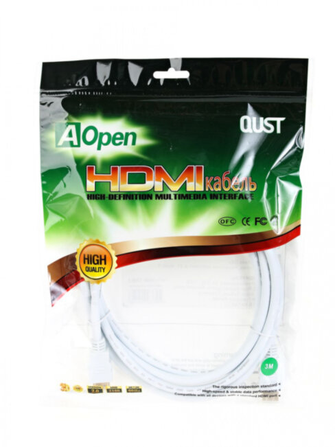 Кабель HDMI 19M/M ver 2.0, 3М, белый  Aopen <ACG711W-3M> AOpen HDMI (m) - HDMI (m) 3м