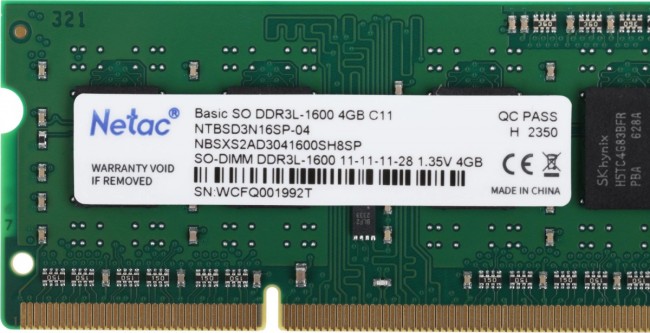Память DDR3L 4Gb 1600MHz Netac NTBSD3N16SP-04 Память DDR3L 4Gb 1600MHz Netac NTBSD3N16SP-04