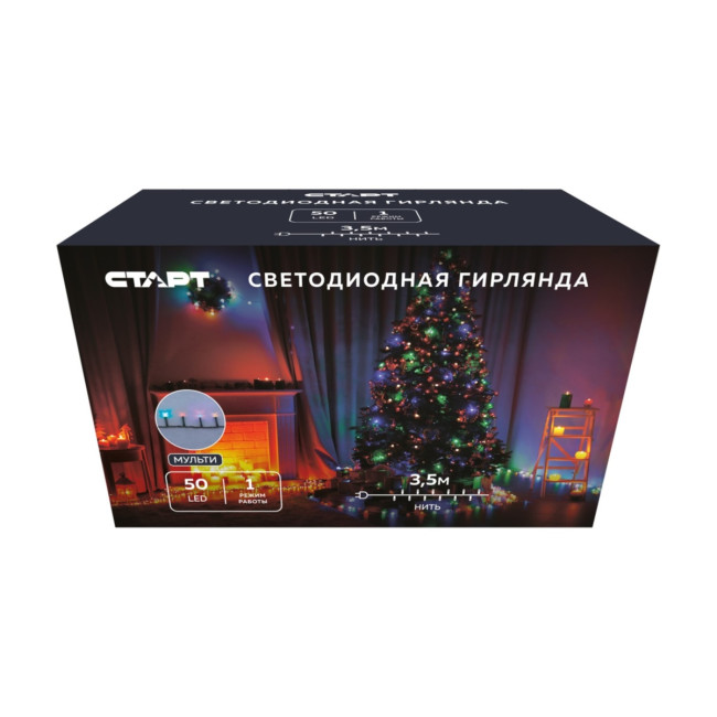 Гирлянда Гирлянда 50LED 220V, 1 режим, 3.5 м, нить, разноцветная Гирлянда Гирлянда 50LED 220V, 1 режим, 3.5 м, нить, разноцветная