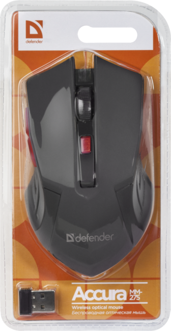 Defender Беспроводная оптическая мышь Accura MM-275 красный,6 кнопок, 800-1600 dpi Defender Accura MM-275 Red