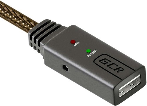 GCR Удлинитель активный 10.0m USB 2.0, AM/AF, GOLD, черно-прозрачный, с усилителем сигнала Premium, 24/22 AWG, разъём для доп.питания, 44-050618 Greenconnect USB 2.0 Type-AM - USB 2.0 Type-AF