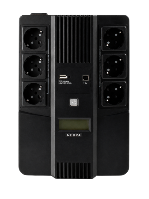 Источник бесперебойного питания NERPA RU 800ВА/480Вт, LCD, 6 розеток Schuko, Зарядка USB, АКБ 9 Ач/12 В NERPA NH800 Источник бесперебойного питания NERPA RU 800ВА/480Вт, LCD, 6 розеток Schuko, Зарядка USB, АКБ 9 Ач/12 В NERPA NH800
