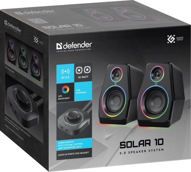 Defender Акустическая 2.0 система Solar 10 10Вт, BT/Light питание от USB Defender 65940 Defender Акустическая 2.0 система Solar 10 10Вт, BT/Light питание от USB Defender 65940