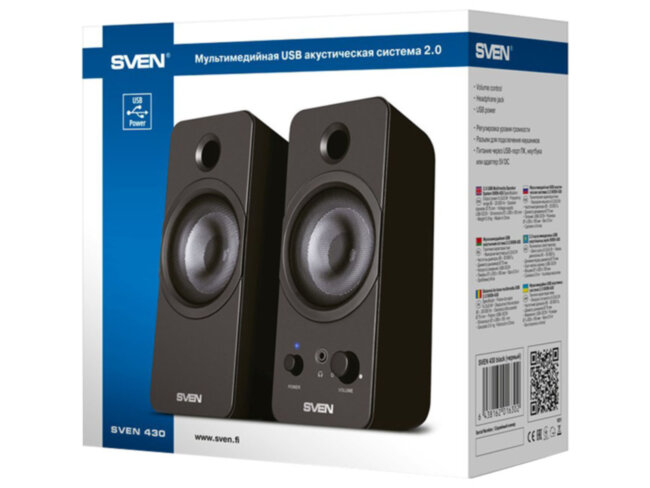 SVEN 430, чёрный, USB, акустическая система 2.0, мощность 2x3 Вт(RMS) SVEN 430 SVEN 430, чёрный, USB, акустическая система 2.0, мощность 2x3 Вт(RMS) SVEN 430