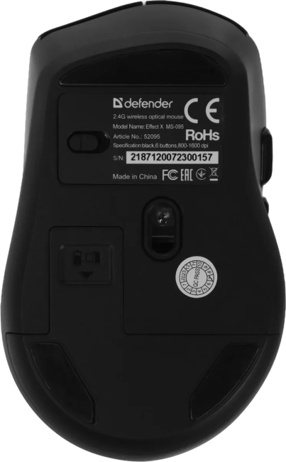 Defender Беспроводная оптическая мышь Effect X MS-095 черный,6D,800-1600dpi,бесшумн Defender 52095