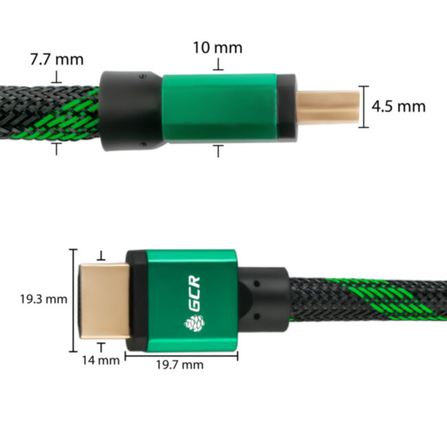 Greenconnect Кабель 0.5m HDMI версия 2.0, HDR 4:2:2, Ultra HD, 4K 60 fps 60Hz/5K*30Hz, 3D, AUDIO, 18.0 Гбит/с, 28/28 AWG, OD7.3mm, тройной экран, BICOLOR нейлон, AL корпус зеленый, GCR-51484 Greenconnect HDMI (m) - HDMI (m) 0.5м