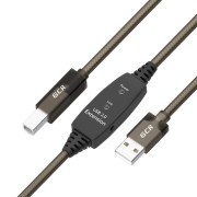 GCR Кабель активный 10.0m USB 2.0, AM/BM, черно-прозрачный, с усилителем сигнала, разъём для доп.питания, 24/22 AWG Greenconnect GCR-53777